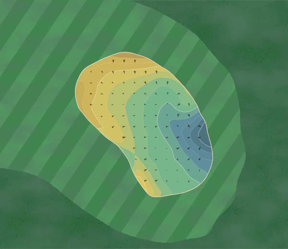 Green contour map of Indian Trails in Grand Rapids, Michigan — 133 elevation contours at a 3-inch interval with fall-line arrows, traced from 1-meter lidar