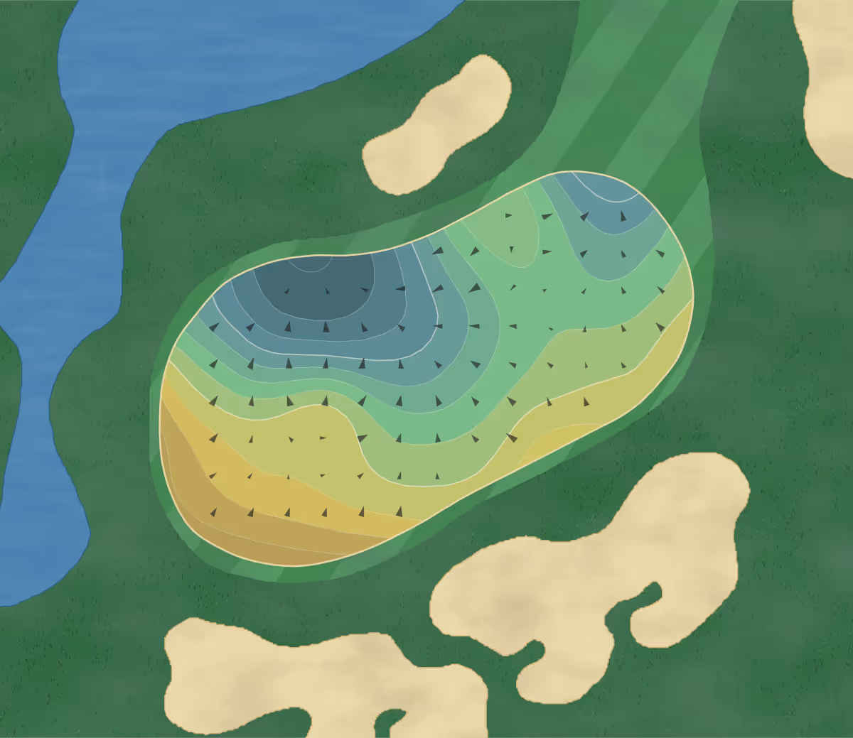 Green contour map of Indian Wells in Indian Wells, California — 213 elevation contours at a 3-inch interval with fall-line arrows, traced from 1-meter lidar