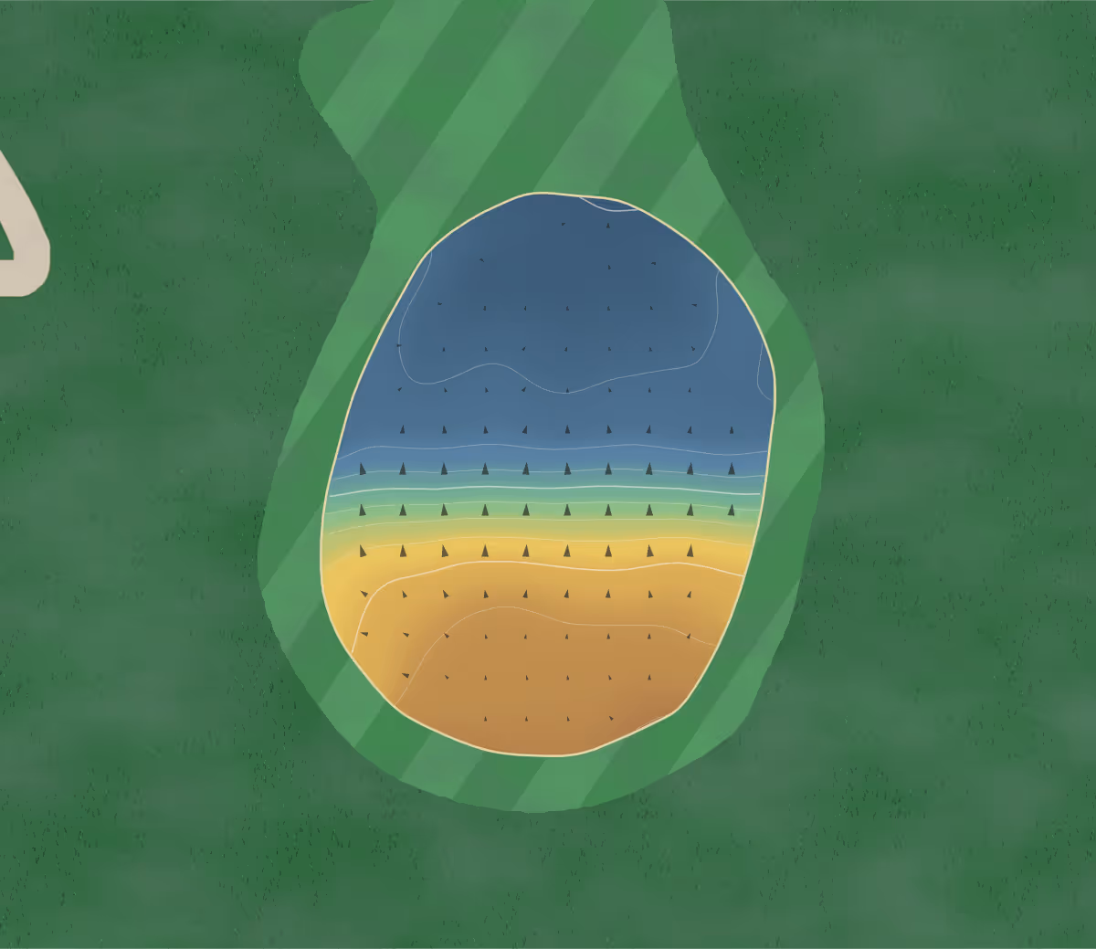 Green contour map of Indianhead in Grand Island, Nebraska: 111 elevation contours at a 3-inch interval with fall-line arrows, traced from 1-meter lidar