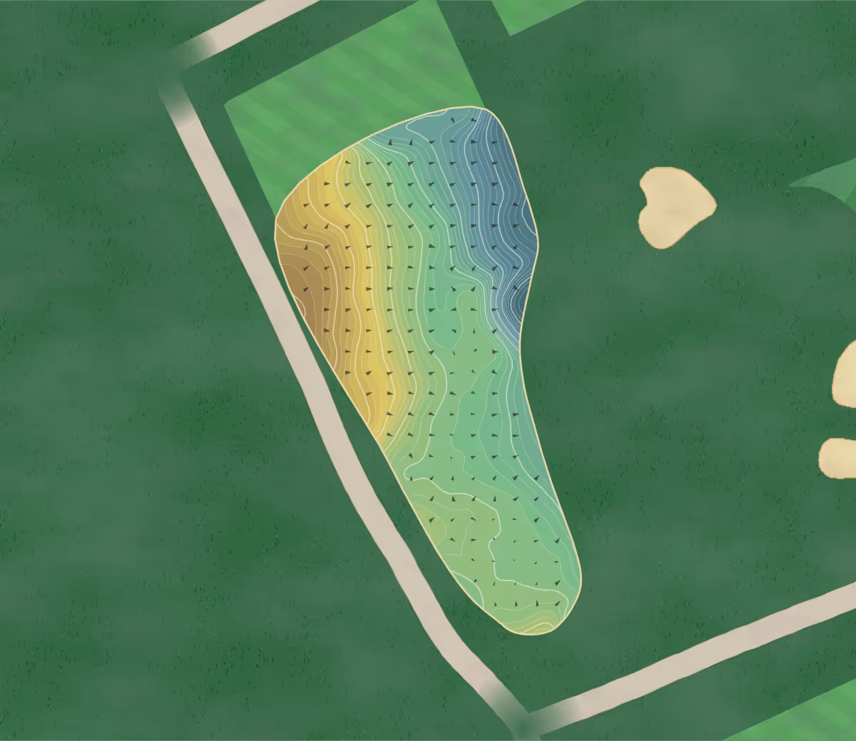 Green contour map of Innis Arden in Old Greenwich, Connecticut — 347 elevation contours at a 3-inch interval with fall-line arrows, traced from 1-meter lidar