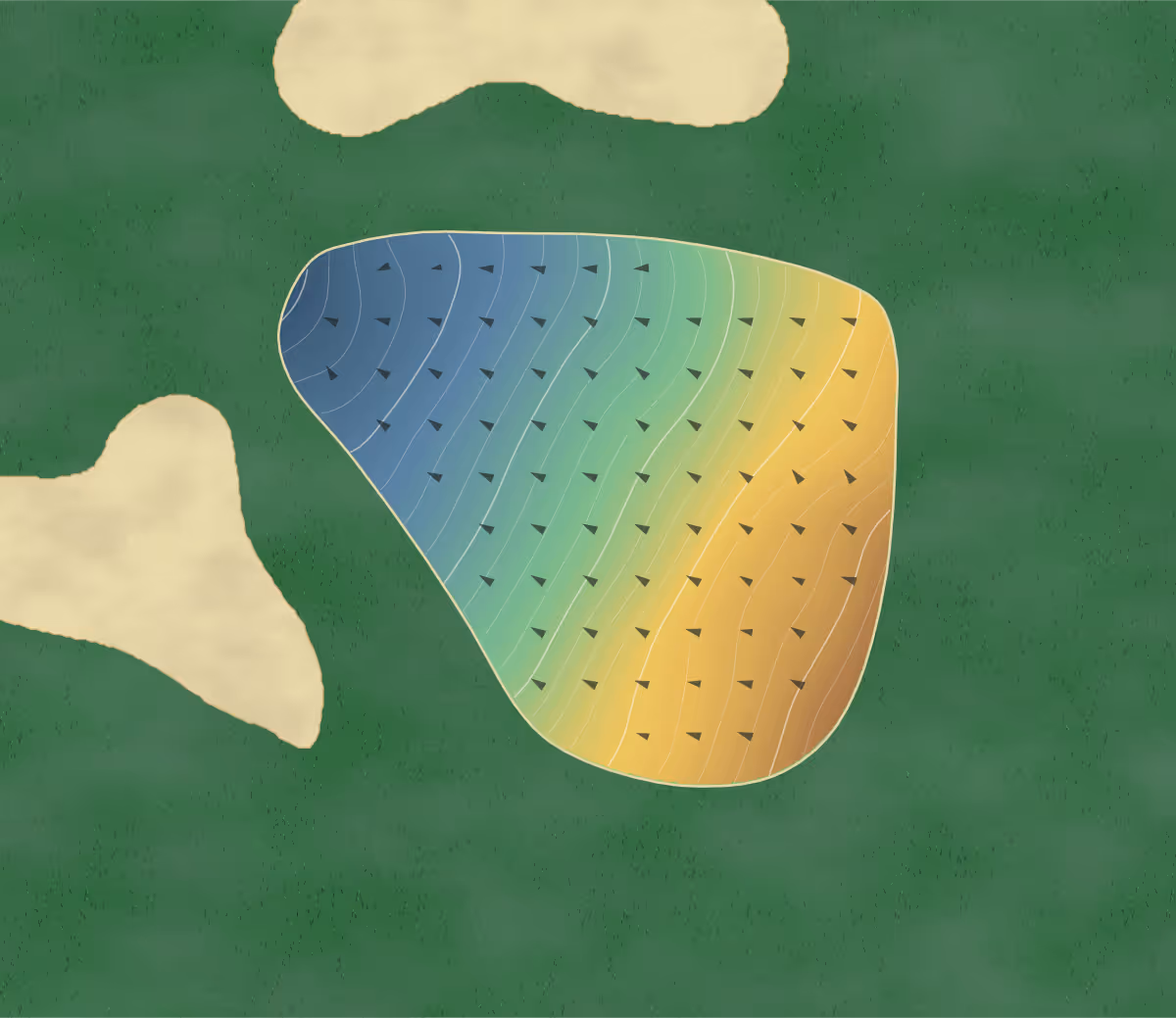 Green contour map of Innsbrook Resort in Innsbrook, Missouri — 181 elevation contours at a 3-inch interval with fall-line arrows, traced from 1-meter lidar