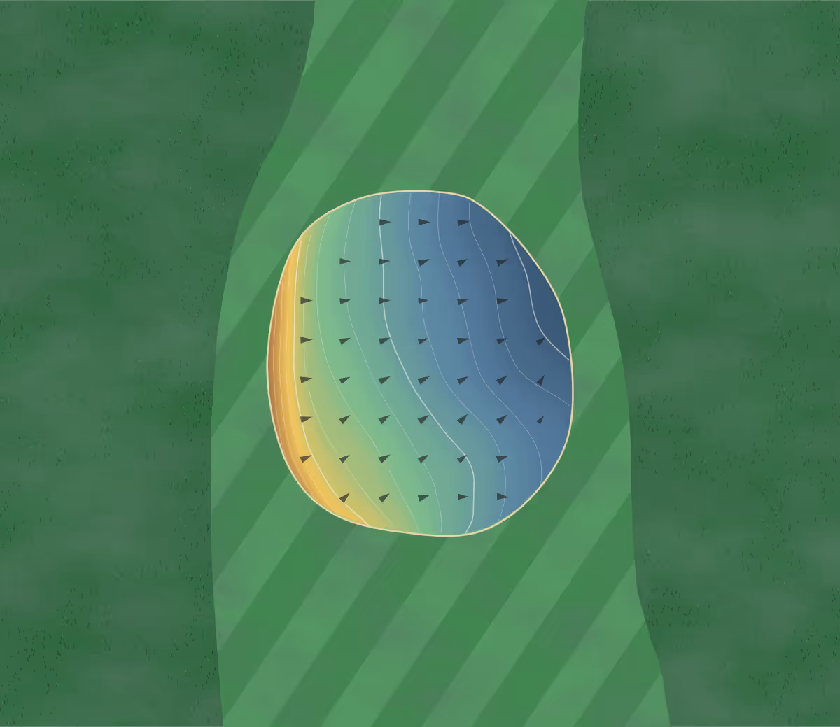Green contour map of Intergolf 2022 in Saint-Jérôme, Canada: 52 elevation contours at a 8-centimeter interval with fall-line arrows, traced from 1-meter lidar