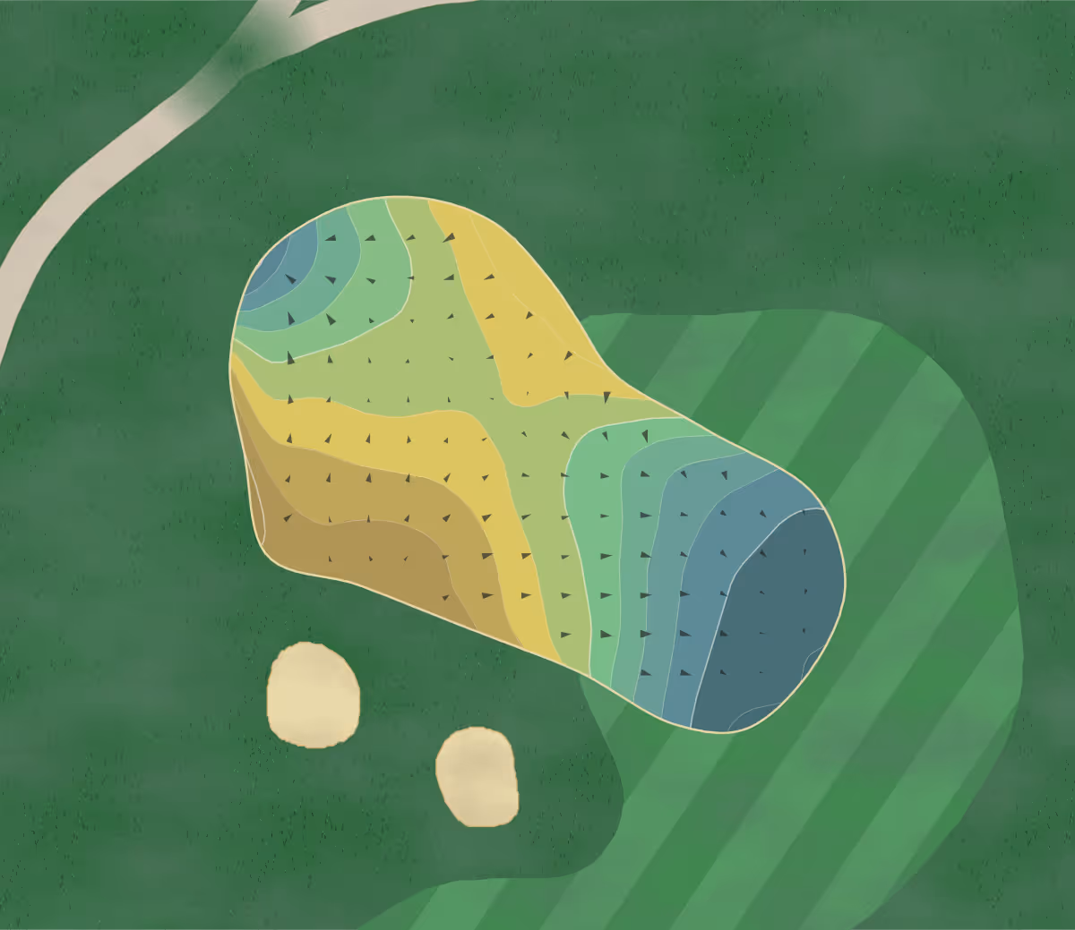 Green contour map of Inver Wood in Inver Grove Heights, Minnesota — 221 elevation contours at a 3-inch interval with fall-line arrows, traced from 1-meter lidar