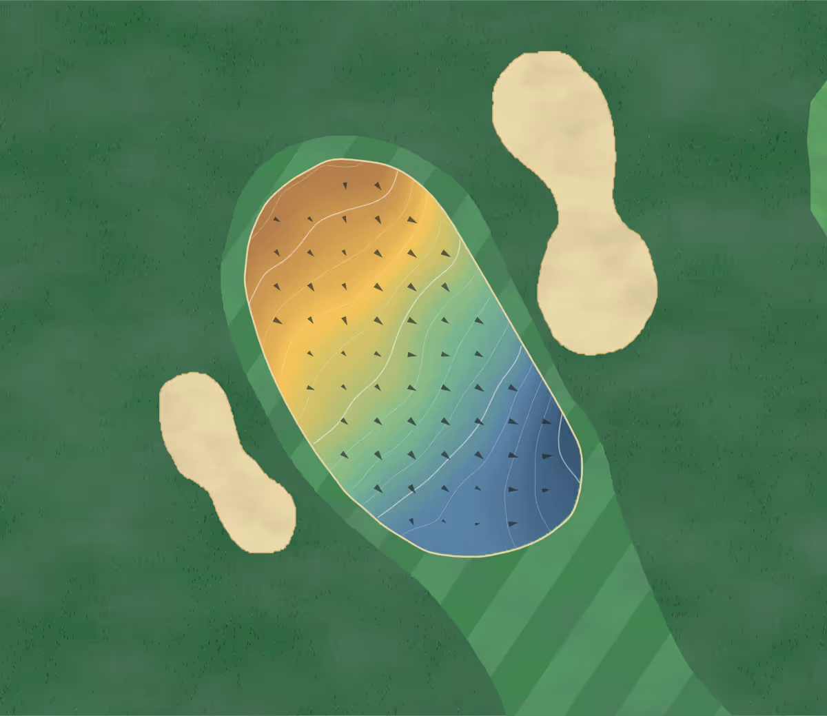 Green contour map of Inverness Cc in Chelsea, Michigan — 71 elevation contours at a 3-inch interval with fall-line arrows, traced from 1-meter lidar
