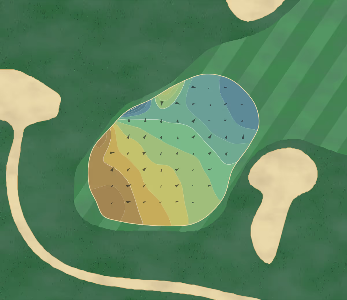 Green contour map of Inwood CC in Inwood, New York — 132 elevation contours at a 3-inch interval with fall-line arrows, traced from 1-meter lidar