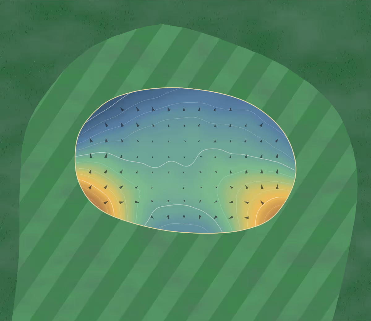 Green contour map of Iron Horse in Belding, Michigan: 82 elevation contours at a 3-inch interval with fall-line arrows, traced from 1-meter lidar