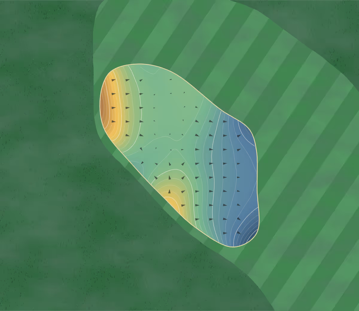 Green contour map of Ironbridge in Glenwood Springs, Colorado: 77 elevation contours at a 3-inch interval with fall-line arrows, traced from 1-meter lidar
