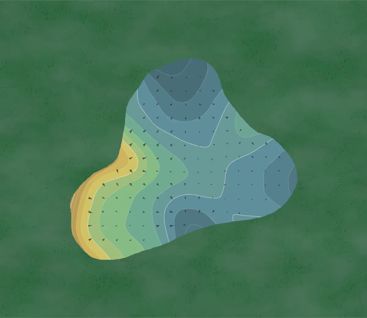 Green contour map of Irving Golf in Irving, Texas — 19 elevation contours at a 3-inch interval with fall-line arrows, traced from 1-meter lidar