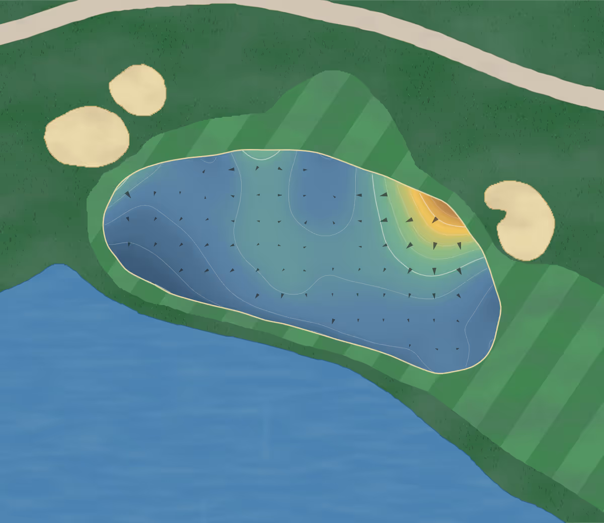 Green contour map of Island in Marco Island, Florida — 175 elevation contours at a 3-inch interval with fall-line arrows, traced from 1-meter lidar