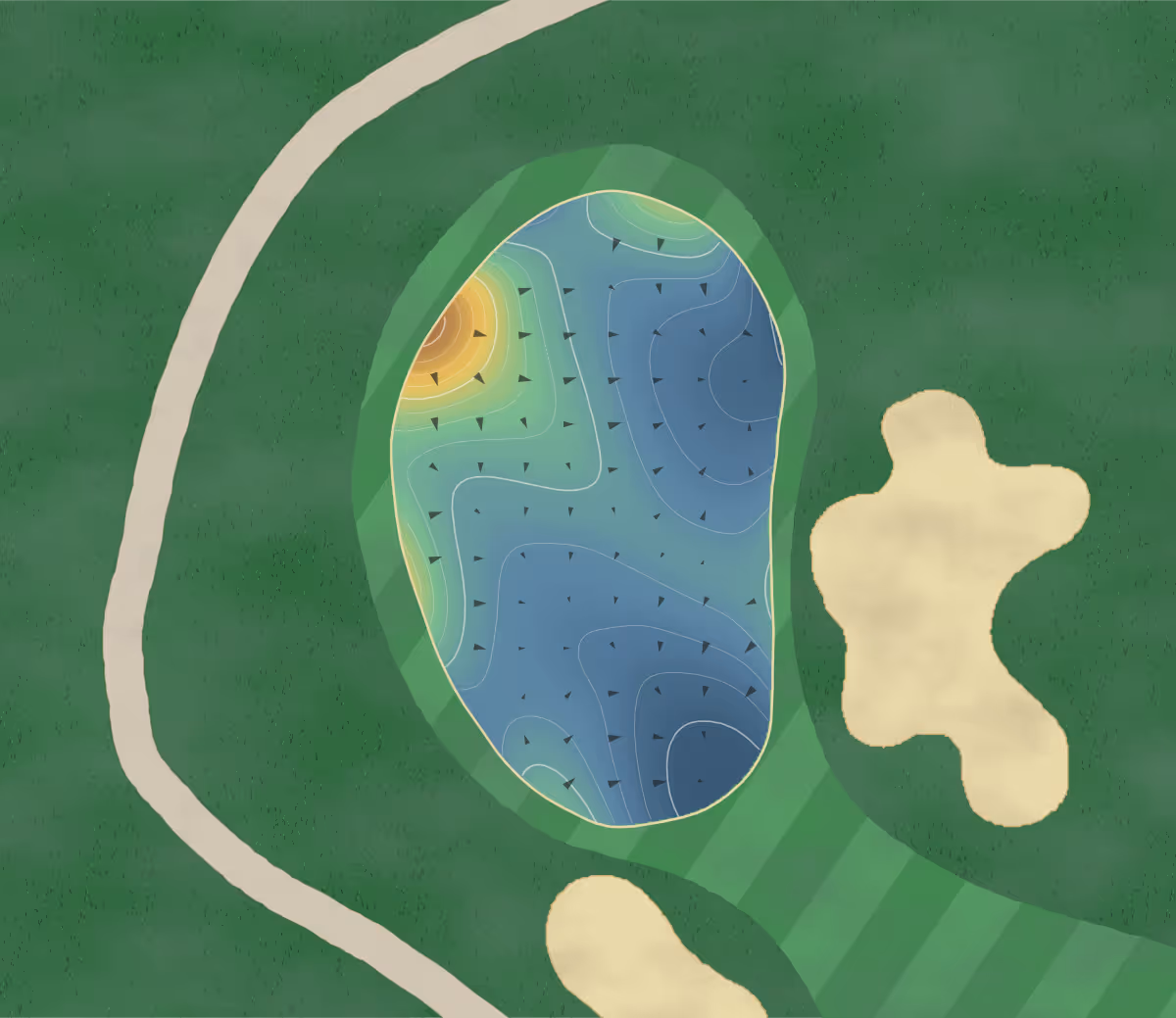 Green contour map of Island West in Bluffton, South Carolina — 119 elevation contours at a 3-inch interval with fall-line arrows, traced from 1-meter lidar
