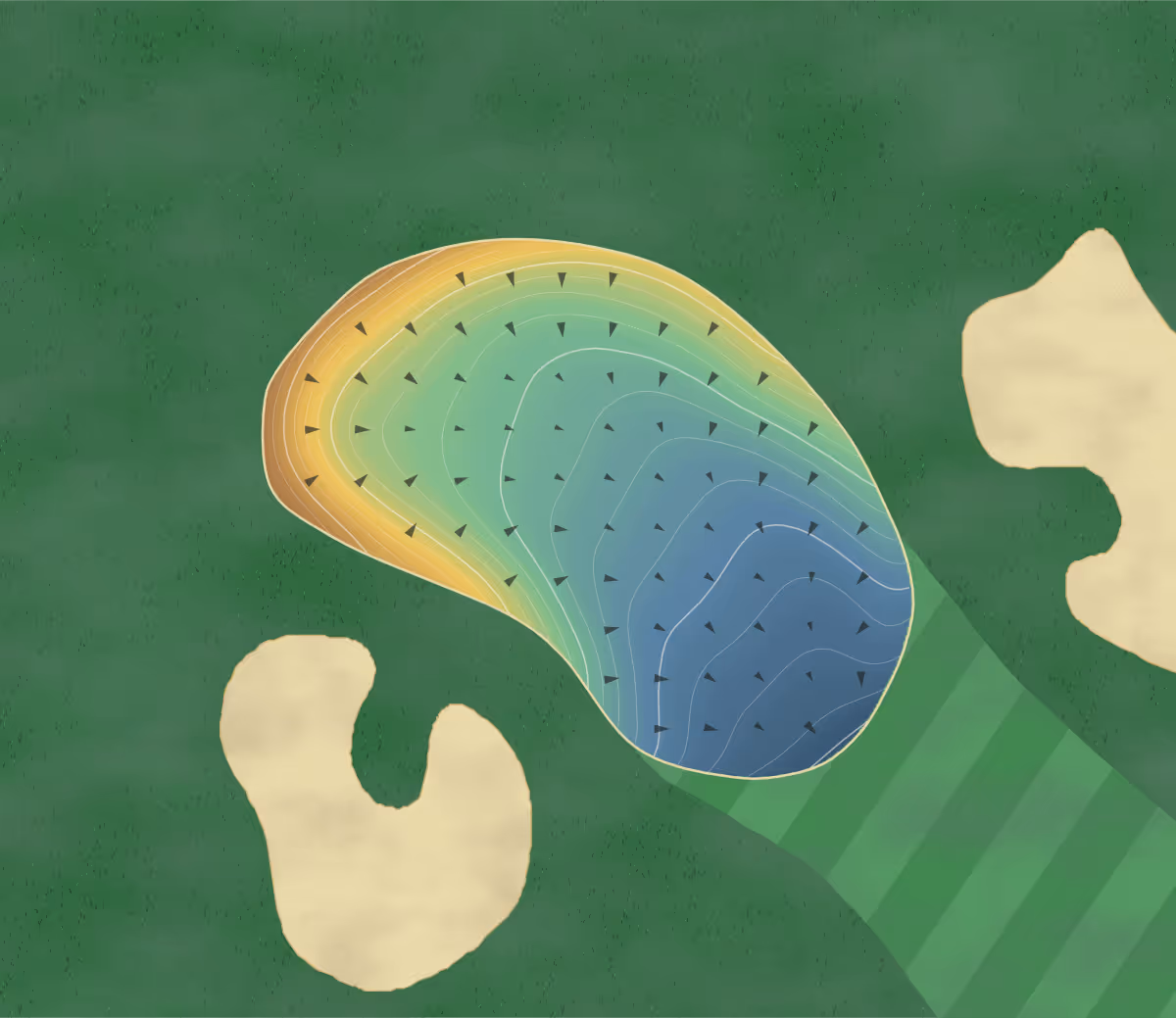 Green contour map of Islington in Islington, Canada — 270 elevation contours at a 8-centimeter interval with fall-line arrows, traced from 1-meter lidar