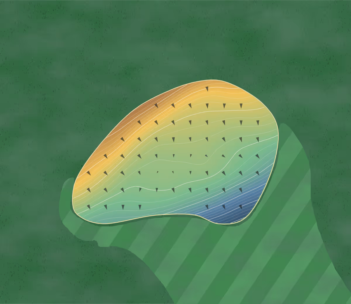 Green contour map of Iuka in Iuka, Mississippi: 99 elevation contours at a 3-inch interval with fall-line arrows, traced from 1-meter lidar