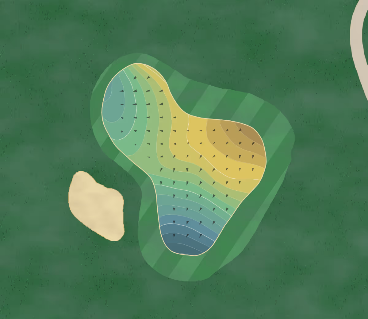 Green contour map of Ivanhoe in Ivanhoe, Illinois — 176 elevation contours at a 3-inch interval with fall-line arrows, traced from 1-meter lidar