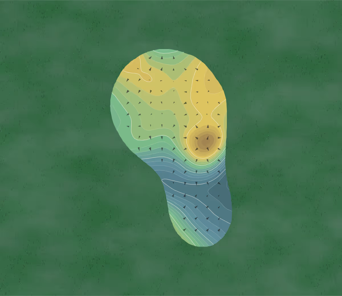 Green contour map of J.S. Clark Golf Course in Baton Rouge, Louisiana — 71 elevation contours at a 3-inch interval with fall-line arrows, traced from 1-meter lidar
