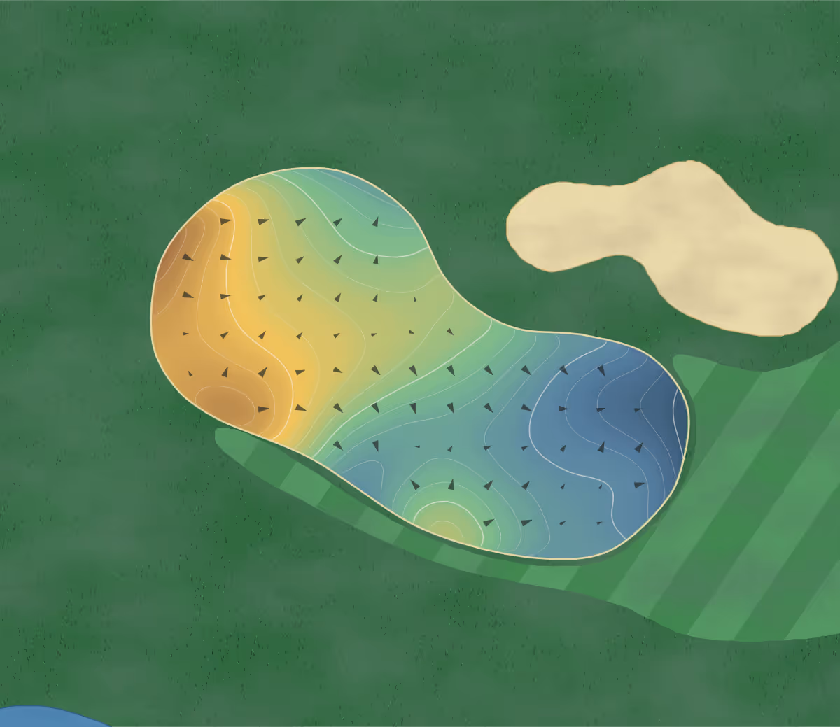 Green contour map of Jacaranda in Plantation, Florida — 177 elevation contours at a 3-inch interval with fall-line arrows, traced from 1-meter lidar