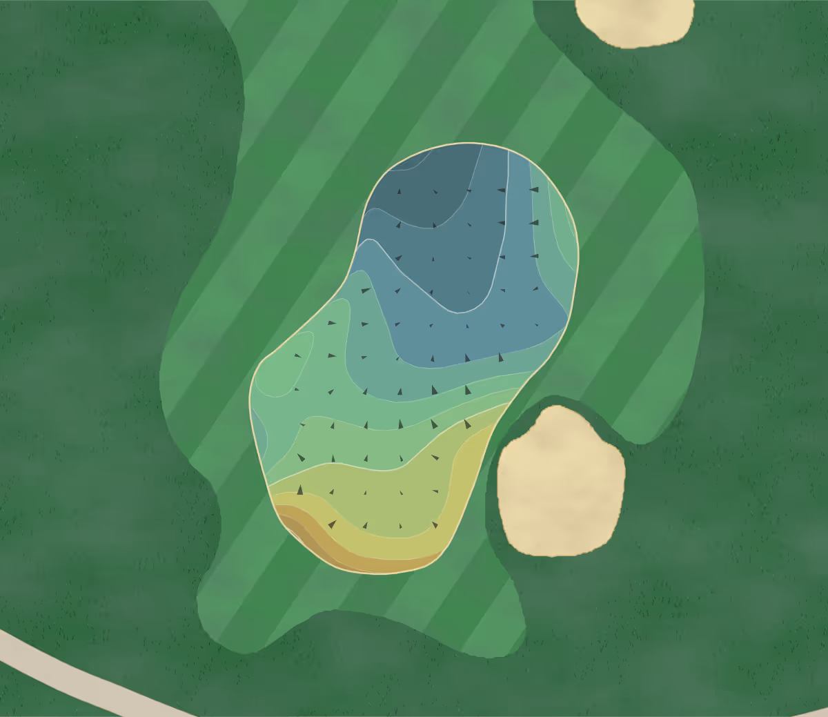 Green contour map of Jack Nicklaus Resort in La Quinta, California — 163 elevation contours at a 3-inch interval with fall-line arrows, traced from 1-meter lidar