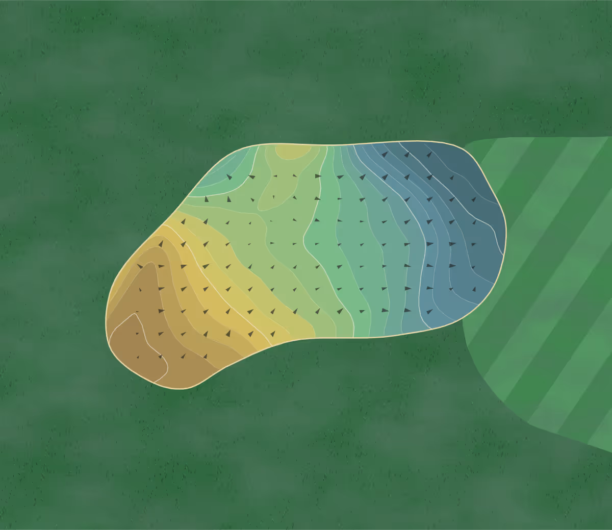 Green contour map of Jackson Park Golf Course in Palmyra, Missouri — 131 elevation contours at a 3-inch interval with fall-line arrows, traced from 1-meter lidar