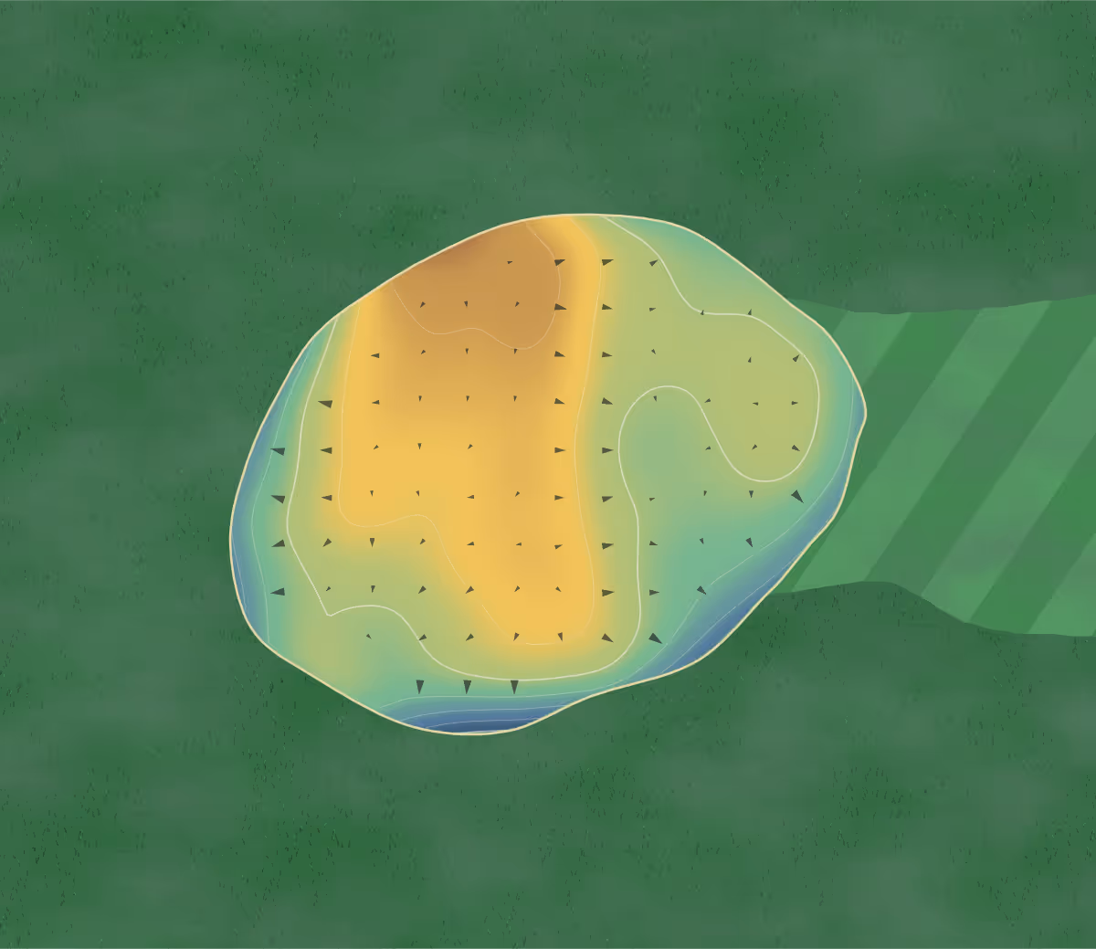 Green contour map of Jamaica Run in Germantown, Ohio: 112 elevation contours at a 3-inch interval with fall-line arrows, traced from 1-meter lidar