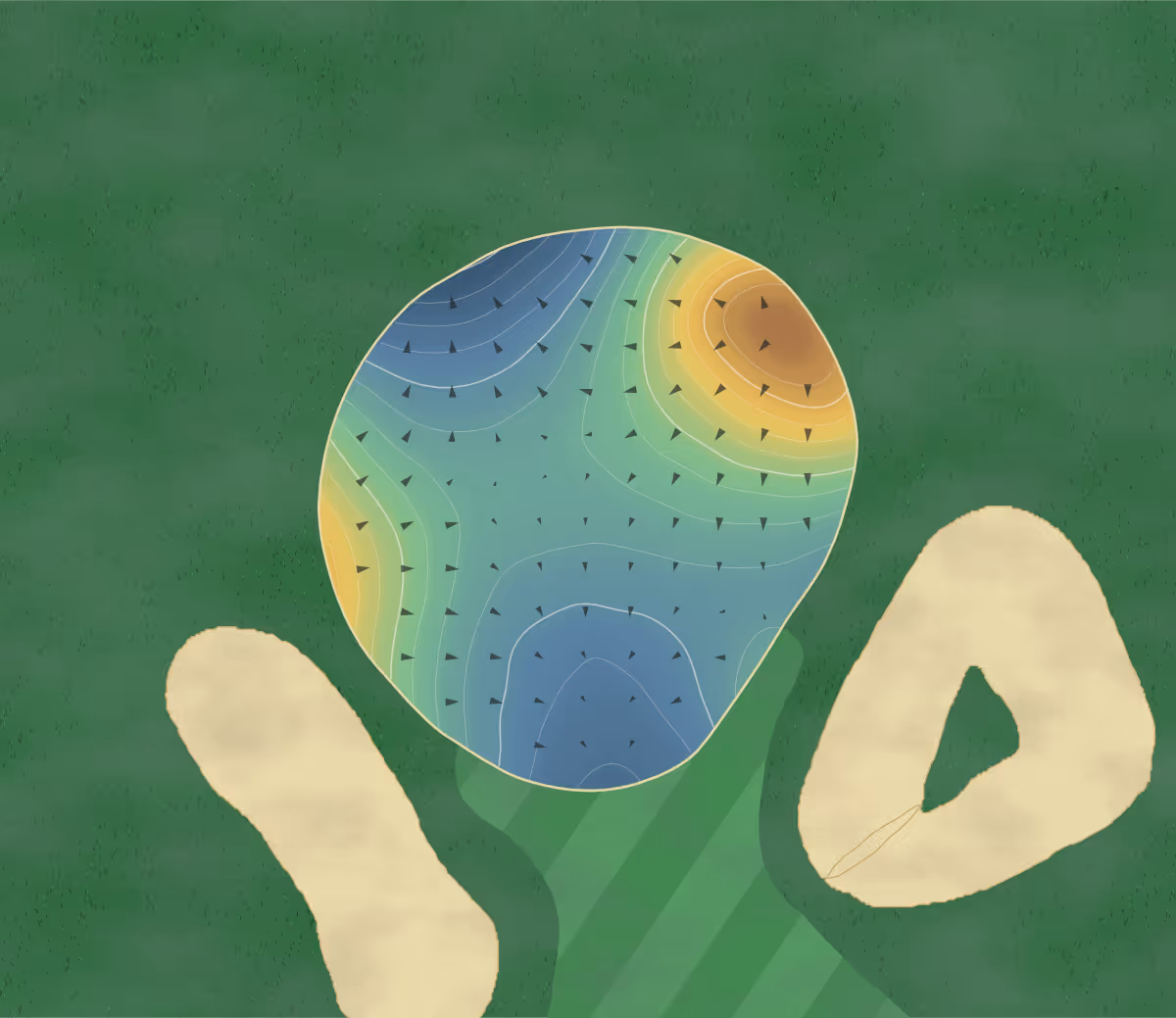 Green contour map of Jamestown CC in Jamestown, North Dakota: 222 elevation contours at a 3-inch interval with fall-line arrows, traced from 1-meter lidar