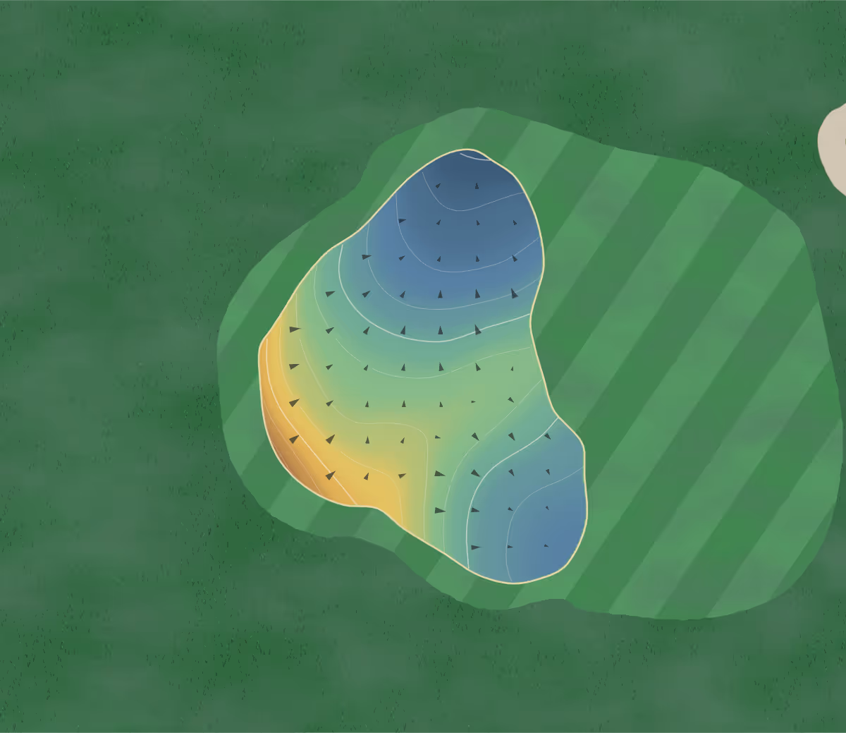 Green contour map of Hebert Municipal in Lafayette, Louisiana — 149 elevation contours at a 3-inch interval with fall-line arrows, traced from 1-meter lidar