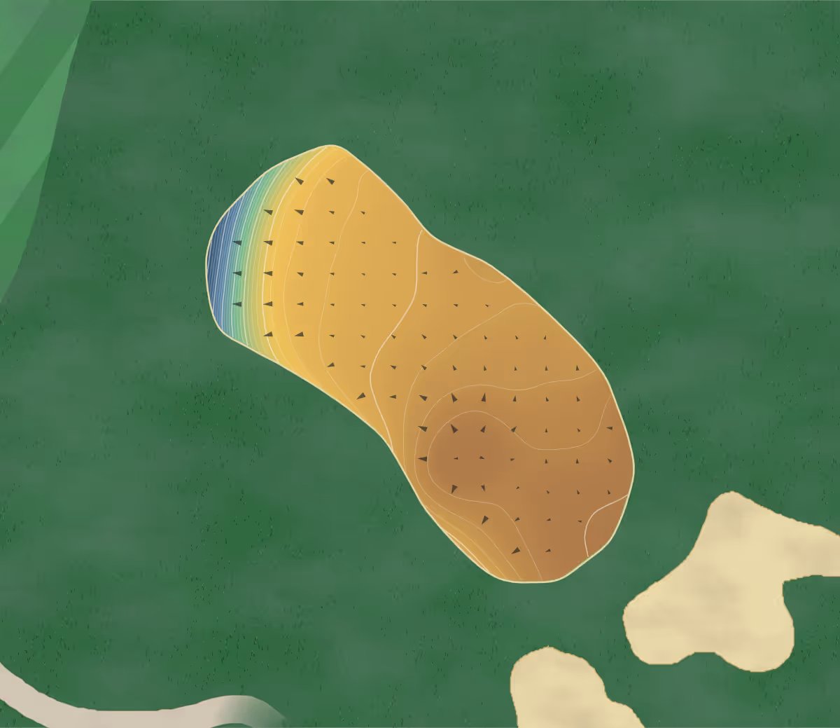 Green contour map of Jeremy Ranch in Park City, Utah — 213 elevation contours at a 3-inch interval with fall-line arrows, traced from 1-meter lidar