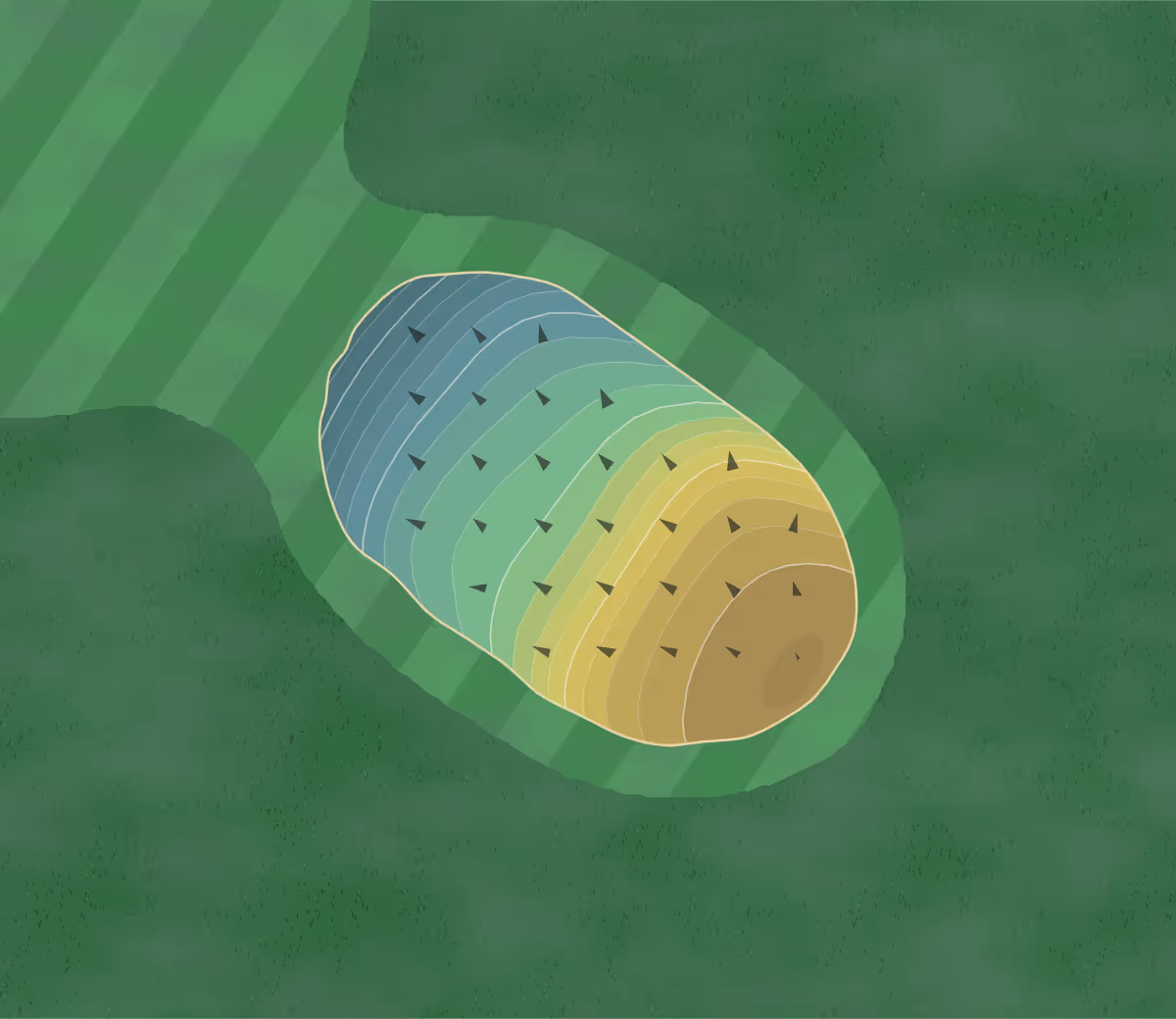 Green contour map of Jeremy's in Lamar, Missouri — 117 elevation contours at a 3-inch interval with fall-line arrows, traced from 1-meter lidar