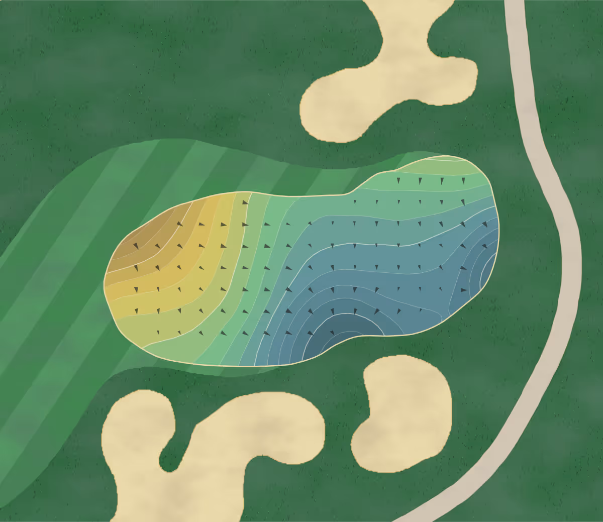 Green contour map of Jericho National in Washington Crossing, Pennsylvania — 219 elevation contours at a 3-inch interval with fall-line arrows, traced from 1-meter lidar