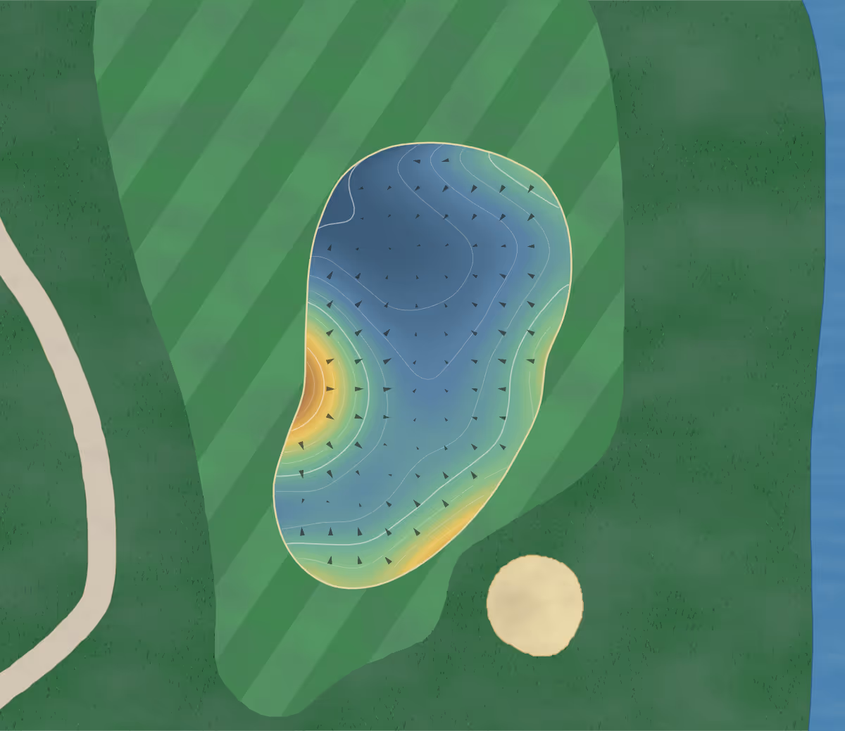 Green contour map of Jewel Gc in Lake City, Minnesota — 141 elevation contours at a 3-inch interval with fall-line arrows, traced from 1-meter lidar