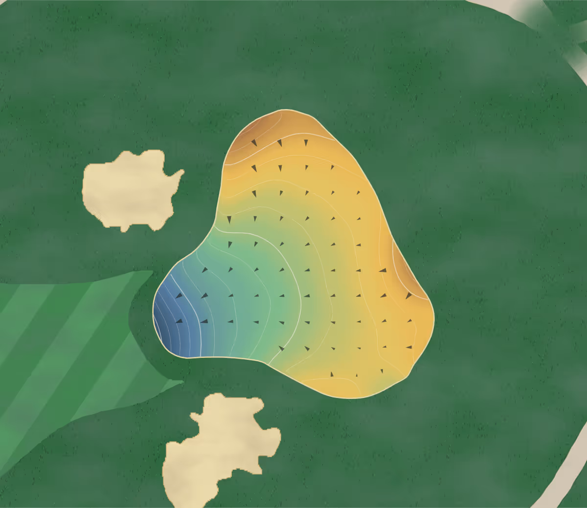 Green contour map of Jimmie Austin in Norman, Oklahoma — 193 elevation contours at a 3-inch interval with fall-line arrows, traced from 1-meter lidar
