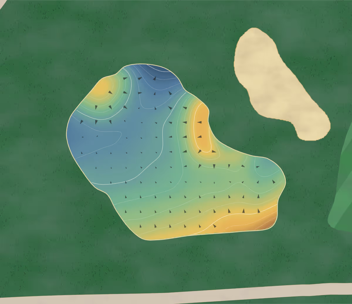 Green contour map of John Conrad in Midwest City, Oklahoma — 159 elevation contours at a 3-inch interval with fall-line arrows, traced from 1-meter lidar