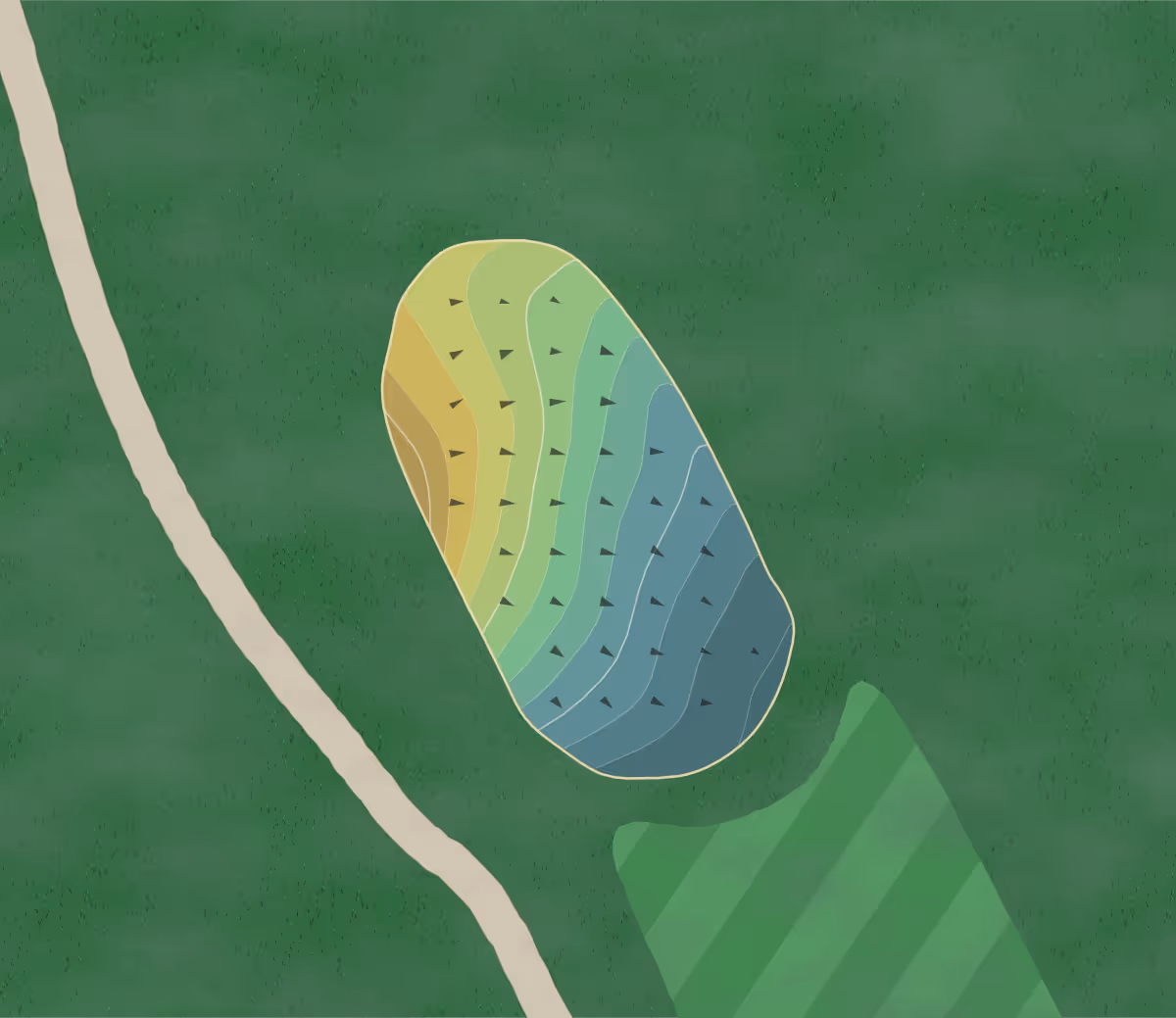 Green contour map of John P in Windsor, Vermont — 79 elevation contours at a 3-inch interval with fall-line arrows, traced from 1-meter lidar