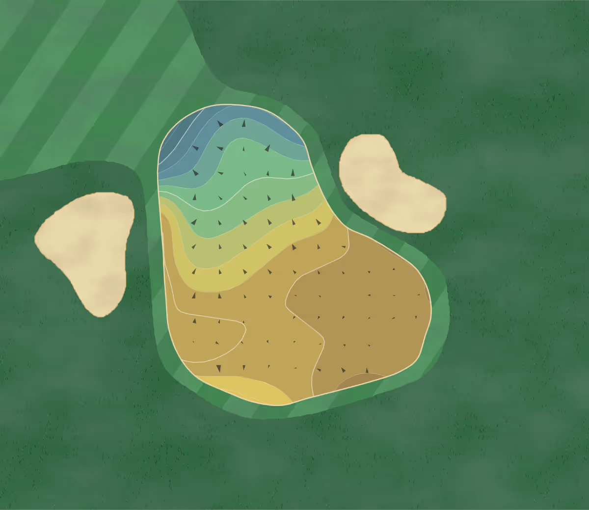 Green contour map of Journey at Pechanga in Temecula, California — 11 elevation contours at a 3-inch interval with fall-line arrows, traced from 1-meter lidar