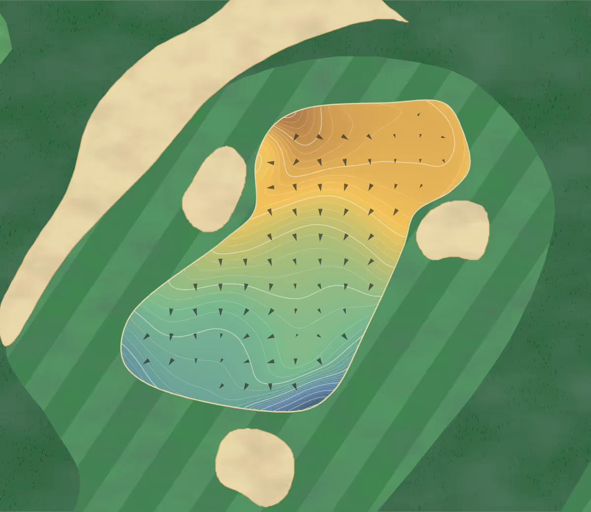 Green contour map of Jupiter Hills Club Hills Course in Tequesta, Florida — 458 elevation contours at a 3-inch interval with fall-line arrows, traced from 1-meter lidar