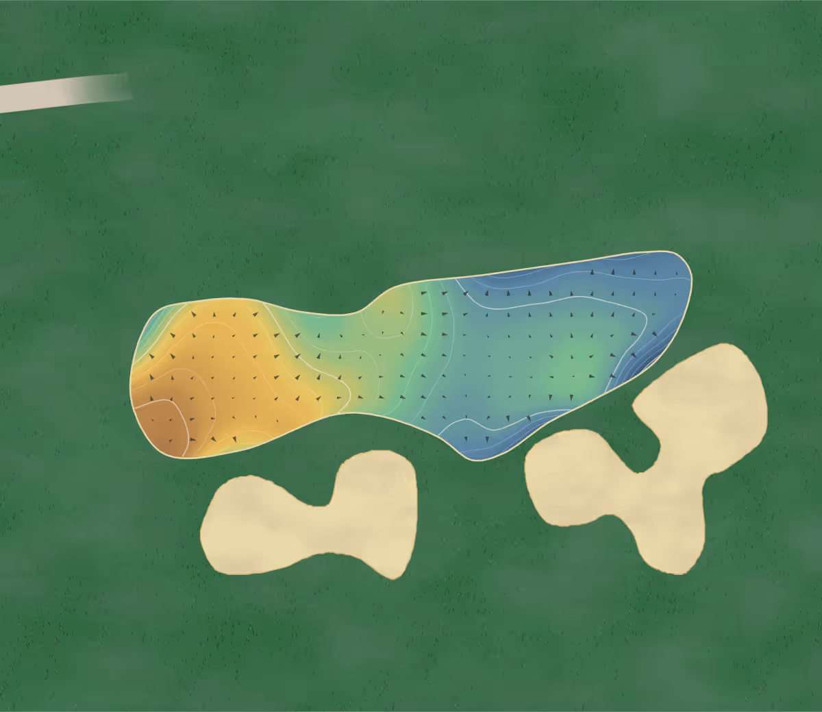 Green contour map of Palmer North in Straffan, Ireland — 253 elevation contours at a 8-centimeter interval with fall-line arrows, traced from 1-meter lidar