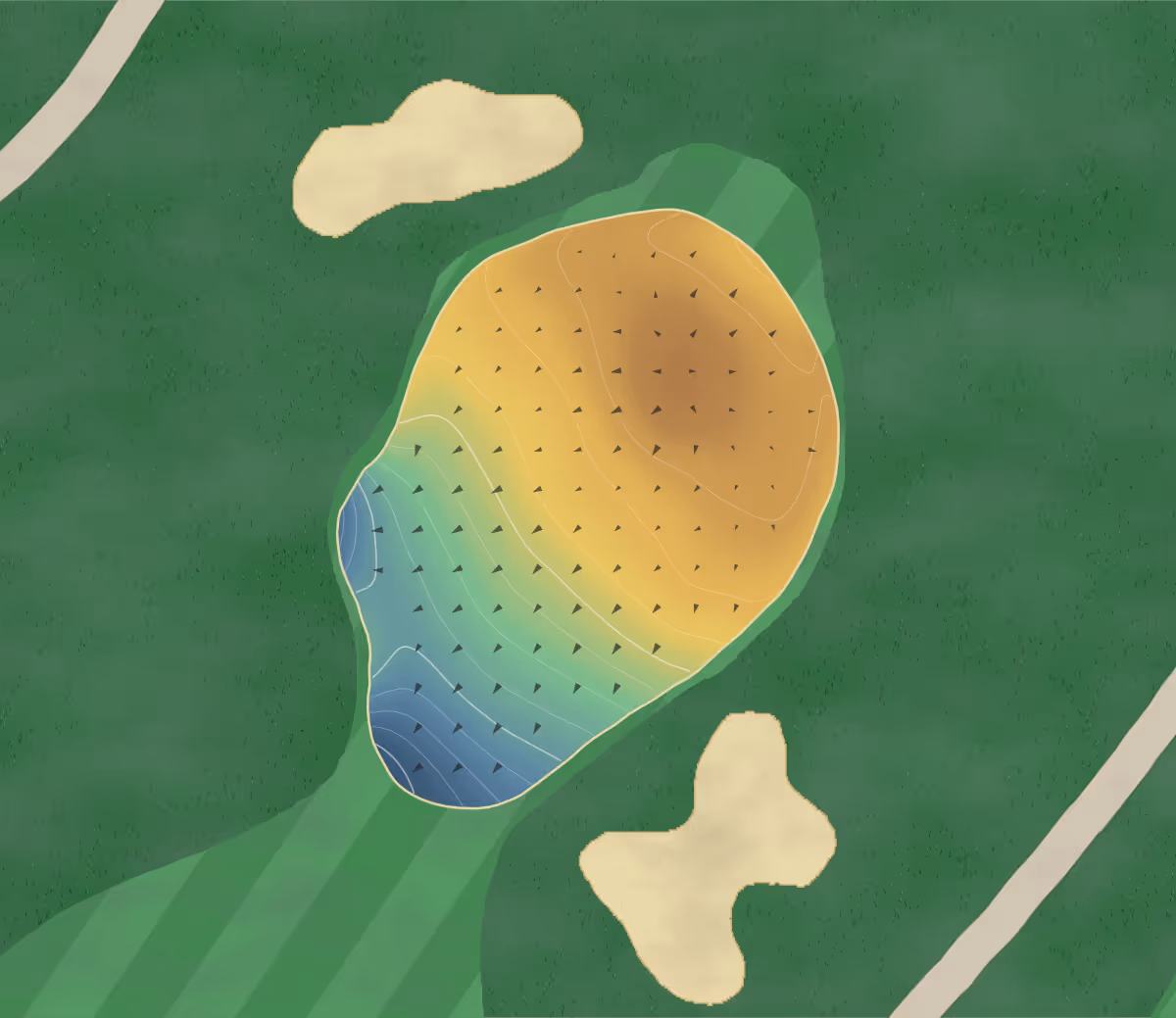 Green contour map of Kalispel Golf in Spokane, Washington — 149 elevation contours at a 3-inch interval with fall-line arrows, traced from 1-meter lidar
