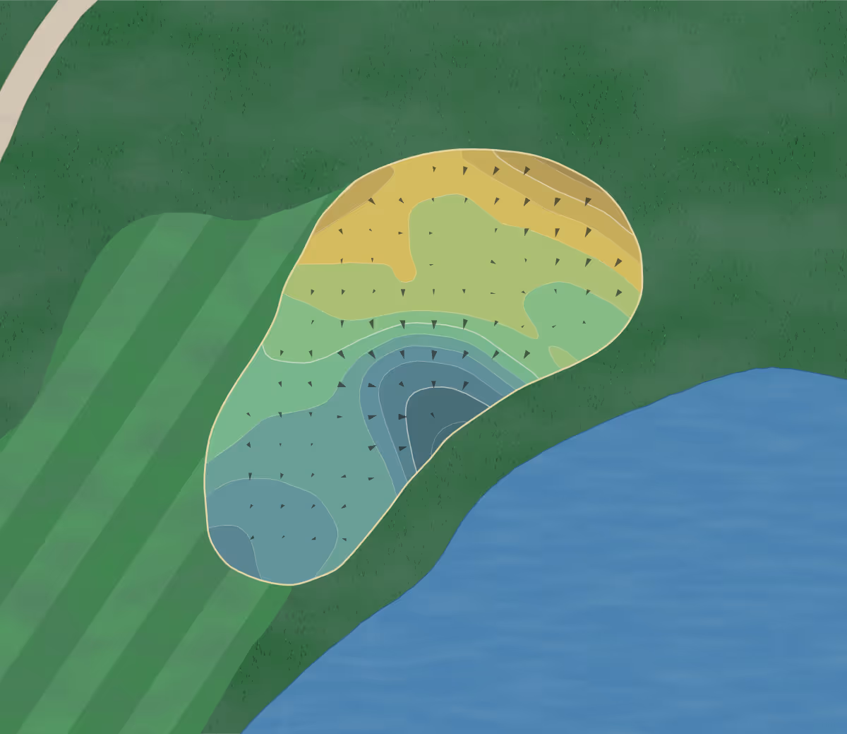 Green contour map of Kaluhyat in Verona, New York — 146 elevation contours at a 3-inch interval with fall-line arrows, traced from 1-meter lidar