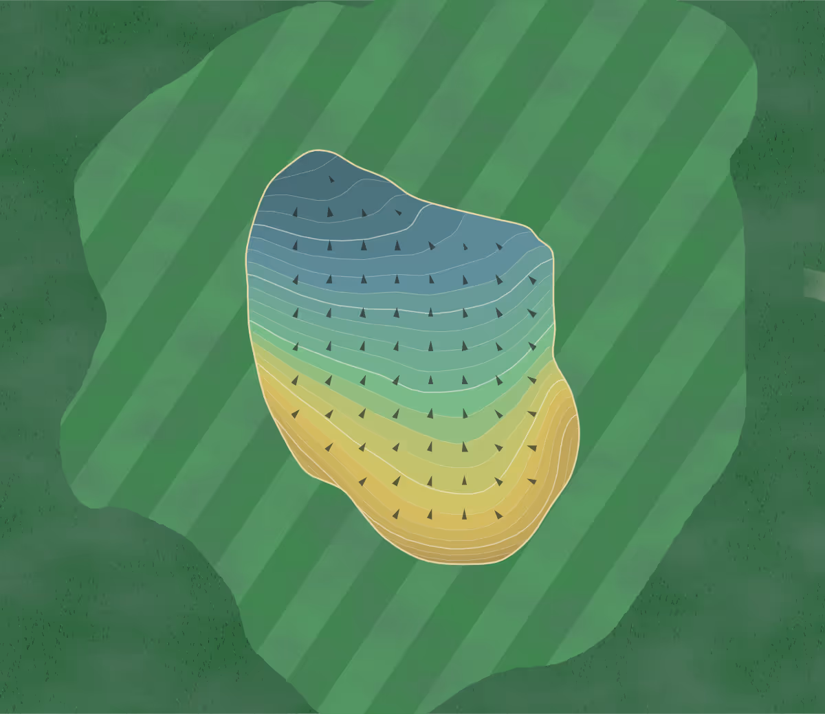 Green contour map of Kanawha Club in Manakin Sabot, Virginia — 321 elevation contours at a 3-inch interval with fall-line arrows, traced from 1-meter lidar