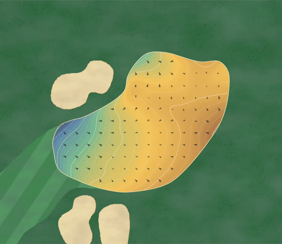 Green contour map of Karsten Creek Golf Club in Stillwater, Oklahoma — 329 elevation contours at a 3-inch interval with fall-line arrows, traced from 1-meter lidar