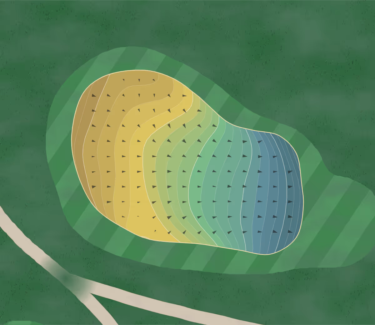 Green contour map of Kearney in Kearney, Nebraska — 274 elevation contours at a 3-inch interval with fall-line arrows, traced from 1-meter lidar