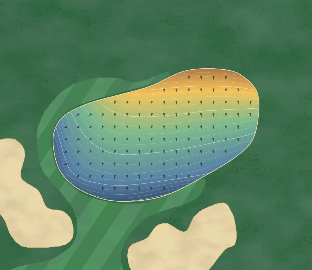 Green contour map of Kedouin in Satsuma, Japan: 168 elevation contours at a 8-centimeter interval with fall-line arrows, traced from 1-meter lidar