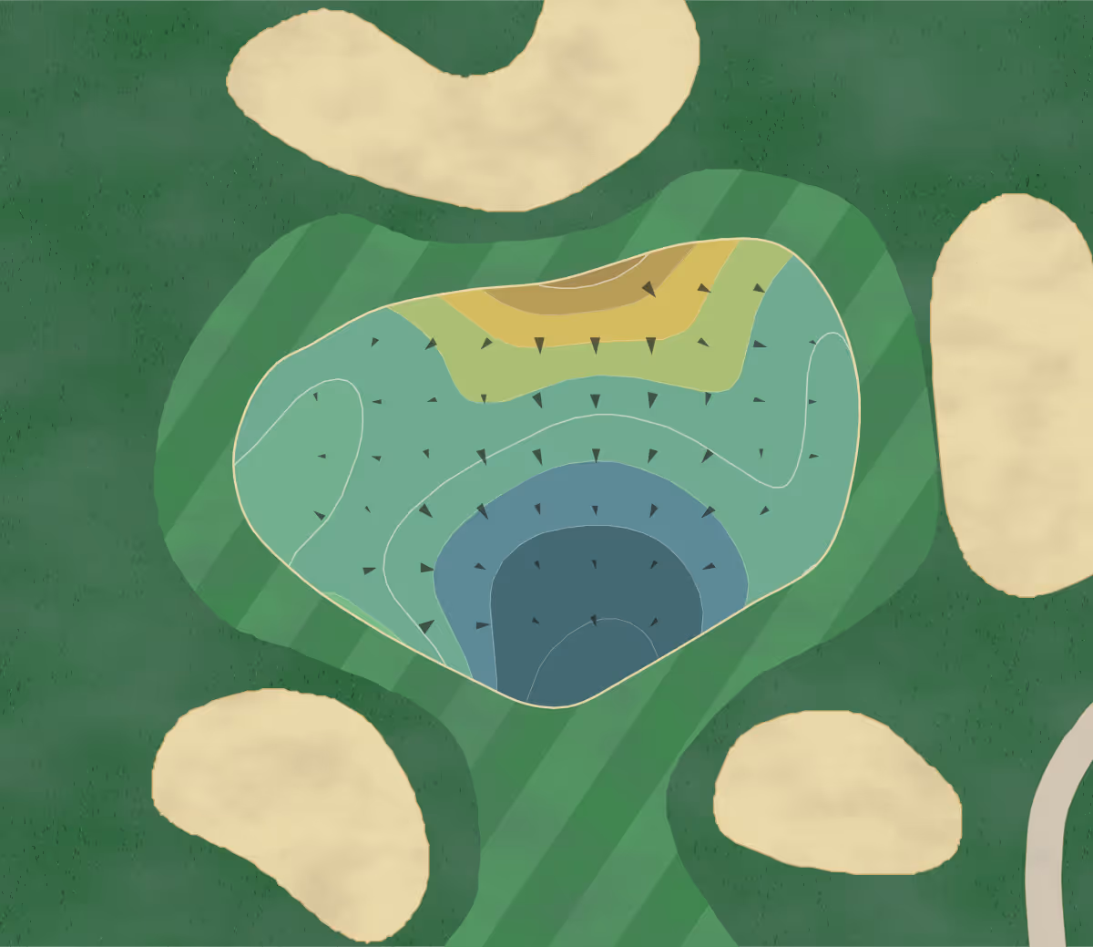 Green contour map of Ken Mcdonald in Tempe, Arizona — 135 elevation contours at a 3-inch interval with fall-line arrows, traced from 1-meter lidar