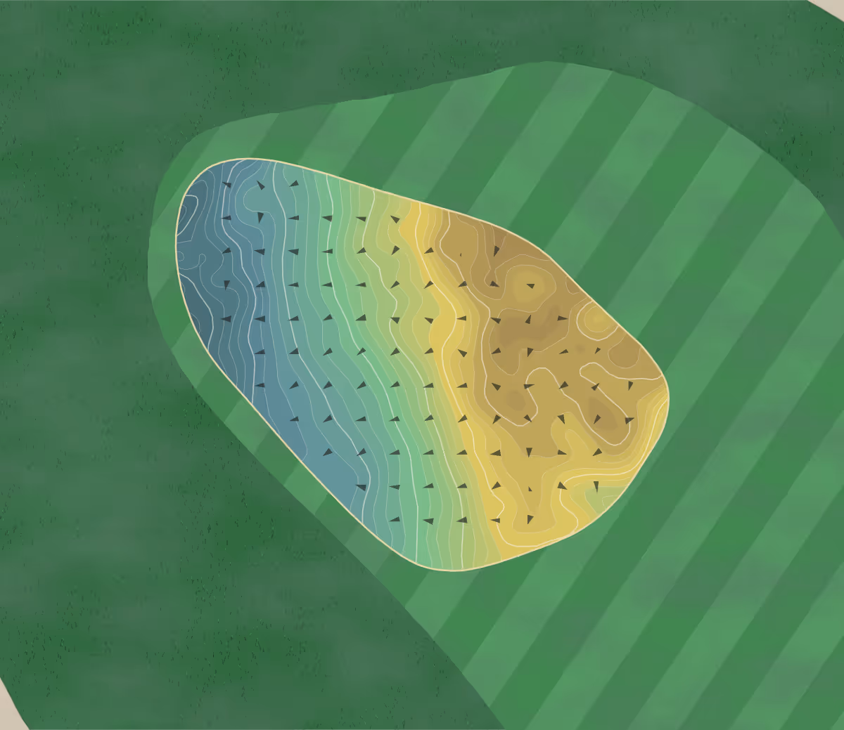 Green contour map of Keney GC in Hartford, Connecticut — 360 elevation contours at a 3-inch interval with fall-line arrows, traced from 1-meter lidar
