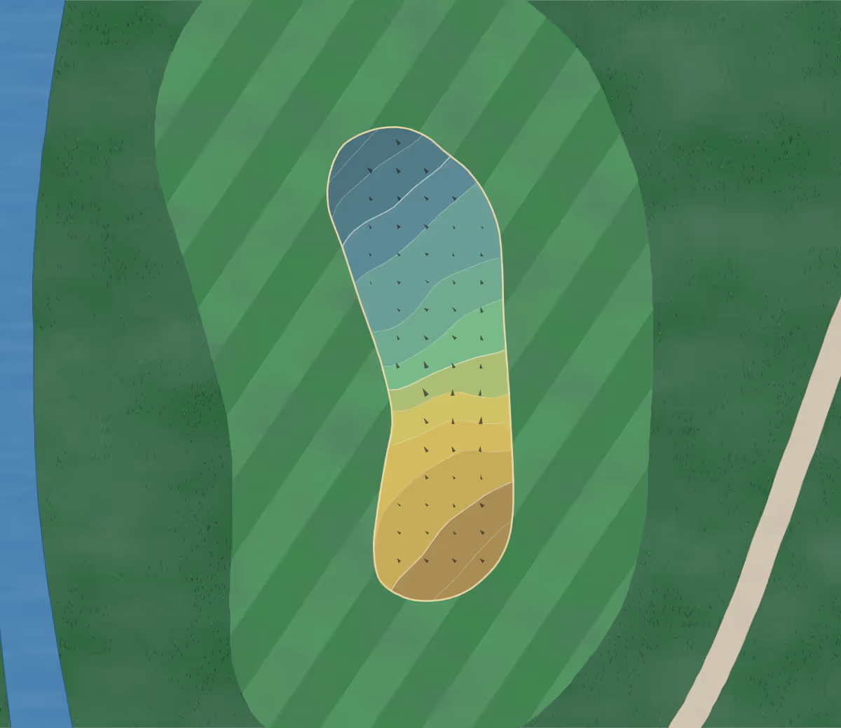Green contour map of Kenny Perry in Franklin, Kentucky — 142 elevation contours at a 3-inch interval with fall-line arrows, traced from 1-meter lidar