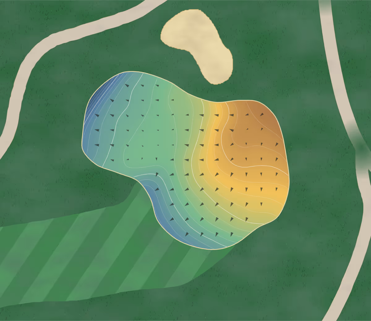 Green contour map of Kettle Moraine in Dousman, Wisconsin: 232 elevation contours at a 3-inch interval with fall-line arrows, traced from 1-meter lidar