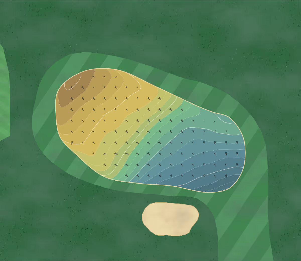 Green contour map of Kilkarney Hills in River Falls, Wisconsin — 210 elevation contours at a 3-inch interval with fall-line arrows, traced from 1-meter lidar