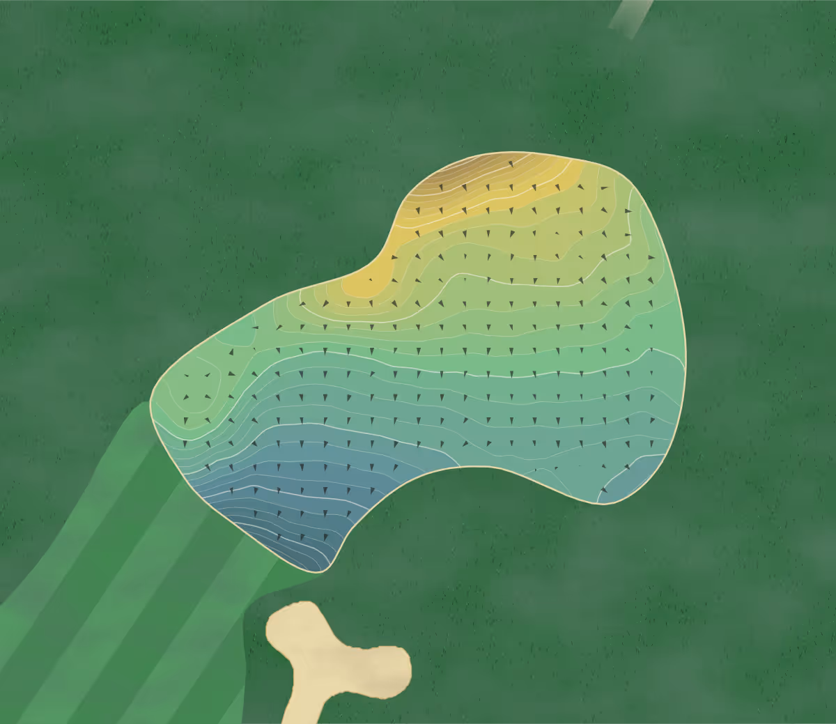 Green contour map of Kilsyth Lennox in Kilsyth, Scotland — 297 elevation contours at a 8-centimeter interval with fall-line arrows, traced from 1-meter lidar