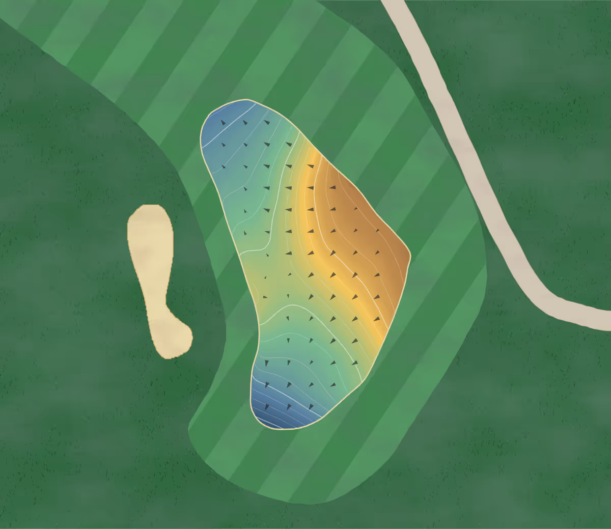 Green contour map of Kimbeland Cc in Jackson, Missouri — 206 elevation contours at a 3-inch interval with fall-line arrows, traced from 1-meter lidar