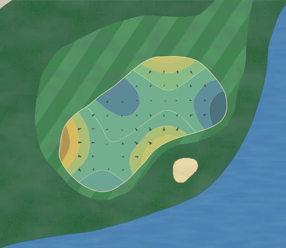 Green contour map of King and Bear in St Augustine, Florida — 181 elevation contours at a 3-inch interval with fall-line arrows, traced from 1-meter lidar