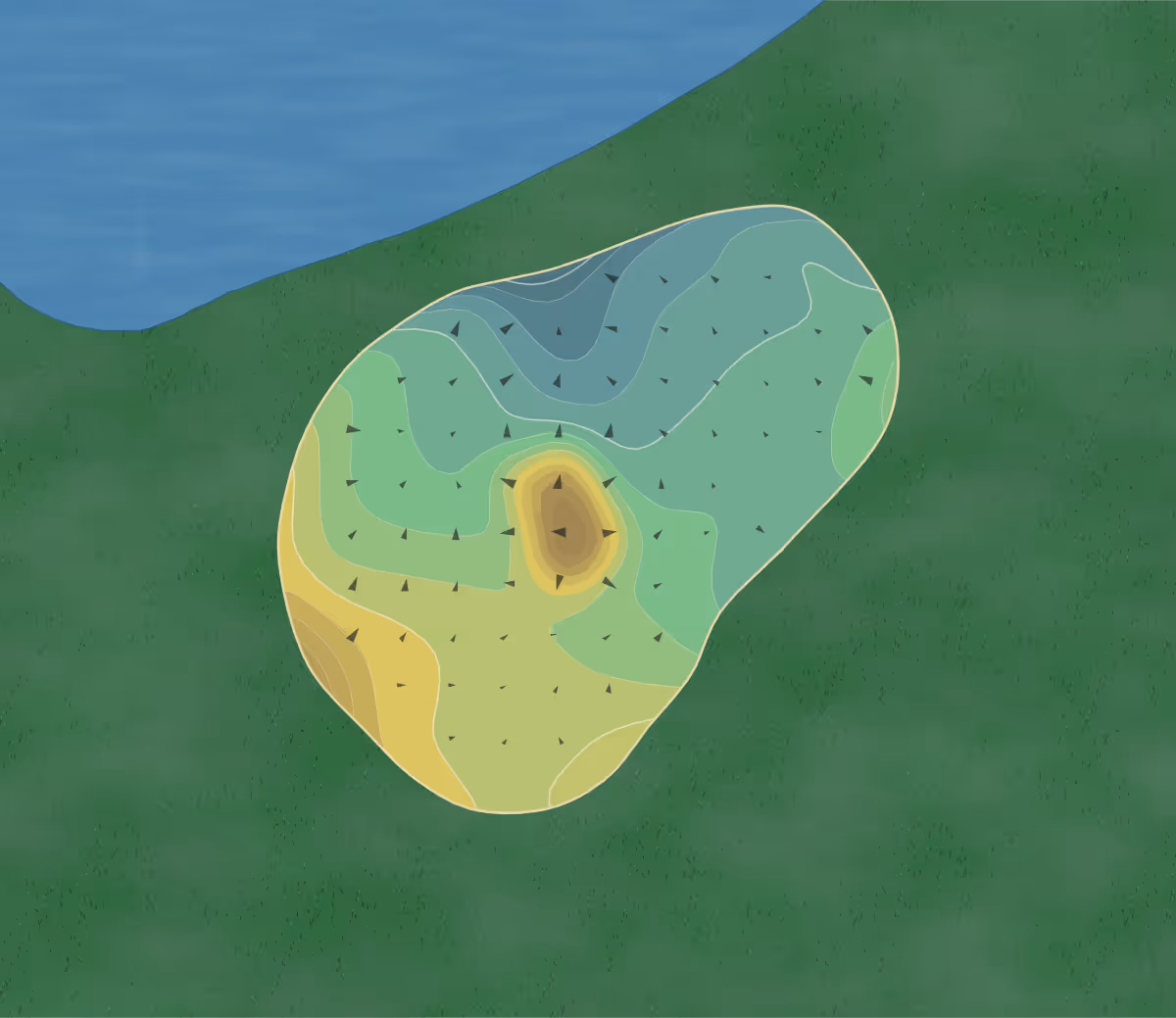 Green contour map of King's Dunes in Bradenton, Florida — 84 elevation contours at a 3-inch interval with fall-line arrows, traced from 1-meter lidar