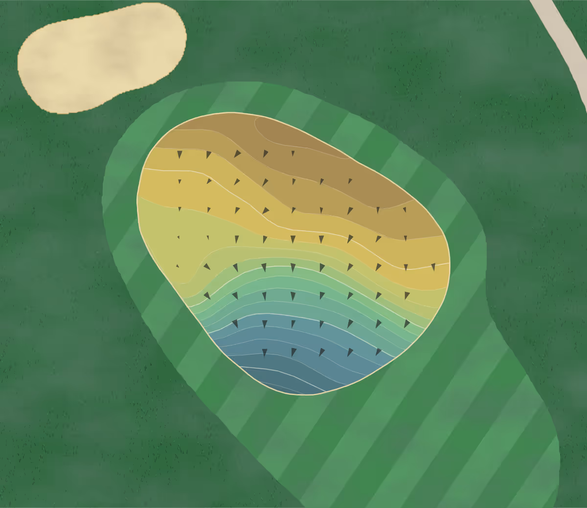 Green contour map of Kings Ridge - Ridge in Clermont, Florida — 17 elevation contours at a 3-inch interval with fall-line arrows, traced from 1-meter lidar